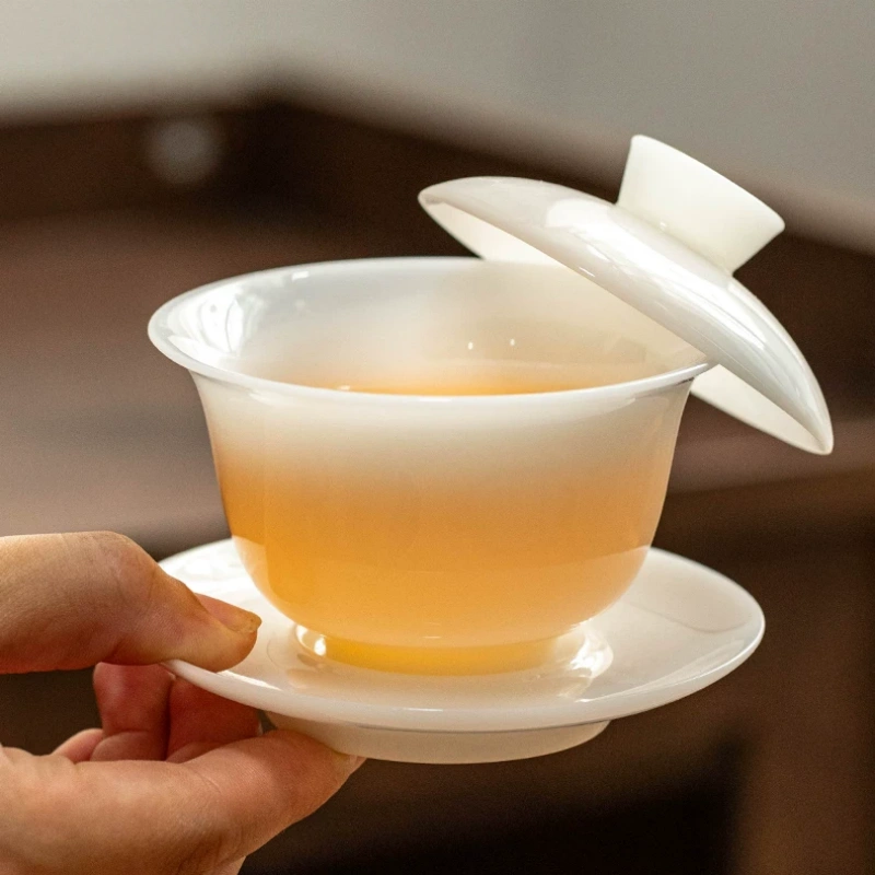 白瓷盖碗 中式功夫陶瓷茶具 创窑茶器 家用泡茶器具