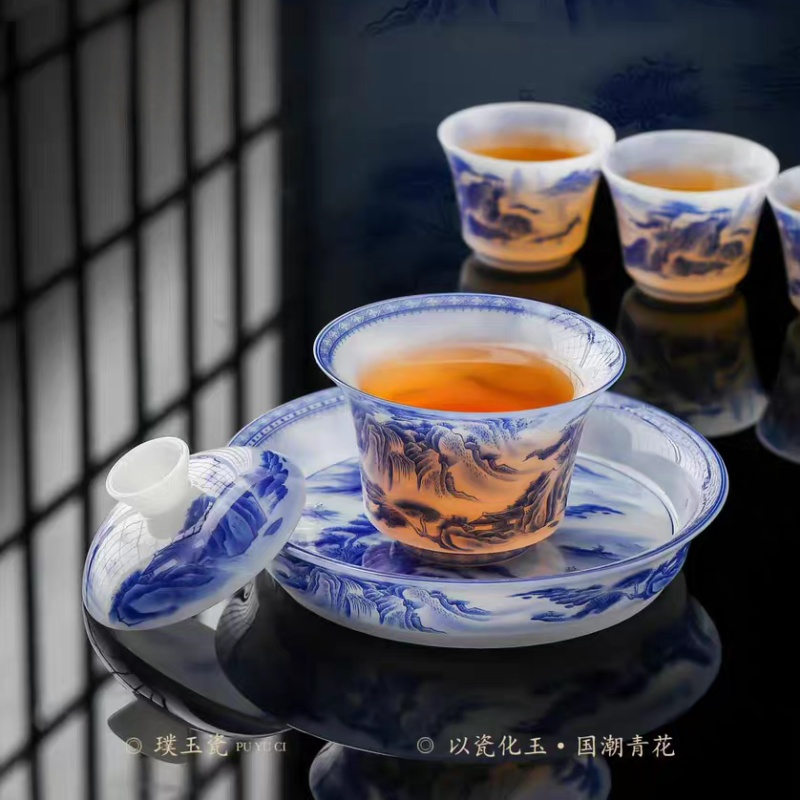 陶瓷盖碗品茗杯套装